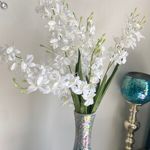 White Dendrobium Orchid Plant With Leaves, Artificial White Orchids, Realistic Cattleya Orchids, Nearly Natural Orchid, Real Look Orchids image 5
