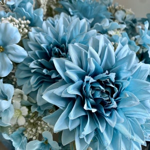 Blue Silk Dahlias Mixed Flower Bush, Artificial Blue Dahlias, Faux Dahlias, Silk Dahlias, Floral Decor, Realistic Dahlias, Blue Fake Flowers