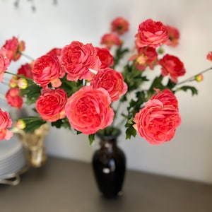 Orange Faux Ranunculus Spray Stem, Faux Coral Ranunculus, Realistic Silk Ranunculus, Artificial Ranunculus, Floral Home Decor, Ranunculus