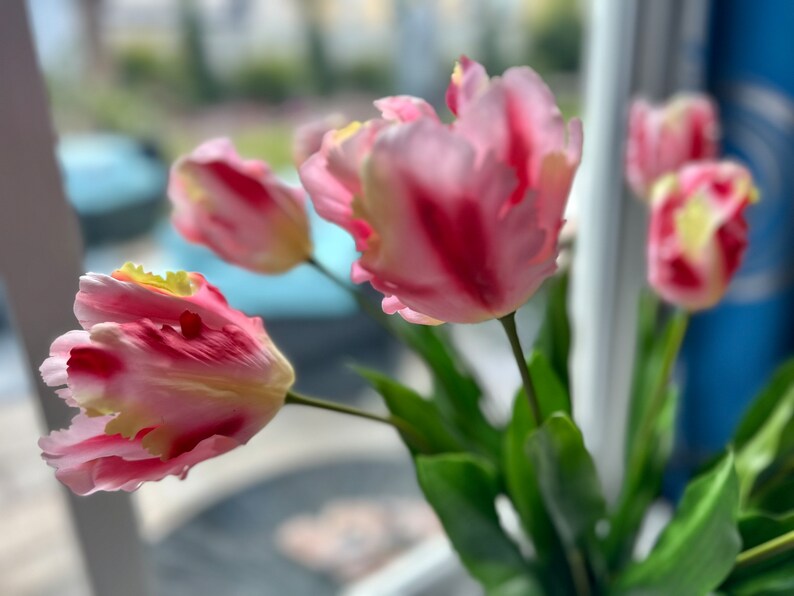 Faux Parrot Tulippink, Artificial Tulip Bulbs, Real Touch Tulips