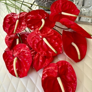 Red Faux Anthurium Stem, Artificial Anthuriums, Realistic Anthuriums, Floral Decor, Real Touch Flamingo Flower, Artificial Tropical Flowers