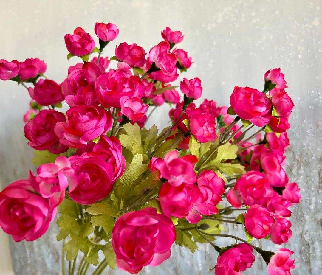 Pink Faux Mini Ranunculus Stem, Magenta Silk Floral Decor, Artificial ...