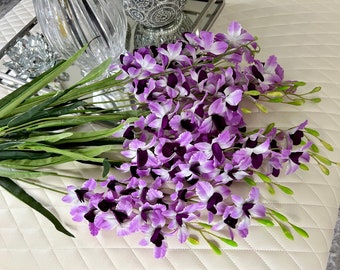 Purple Dendrobium Orchid Plant With Leaves, Artificial Purple Orchids, Realistic Cattleya Orchids, Nearly Natural Orchid, Real Look Orchids