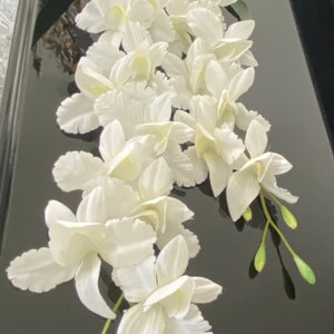 White Dendrobium Orchid Plant With Leaves, Artificial White Orchids, Realistic Cattleya Orchids, Nearly Natural Orchid, Real Look Orchids image 8