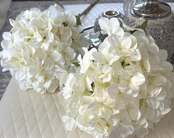 White Faux Hydrangea 45" Long Stem, Extra Large Blooms, Unique Floral Home Decor
