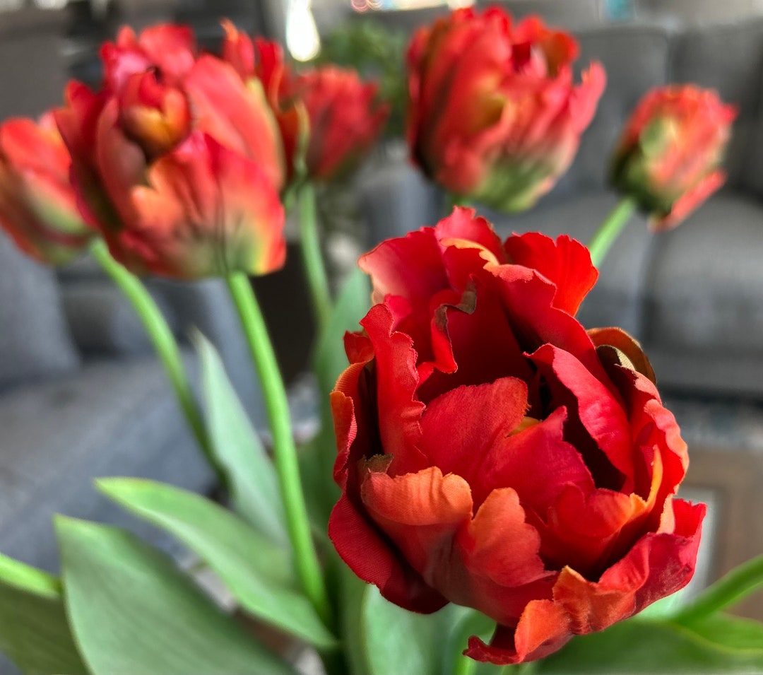 Parrot Tulip Long Stemorange, Artificial Tulip Bulbs, Faux Orange
