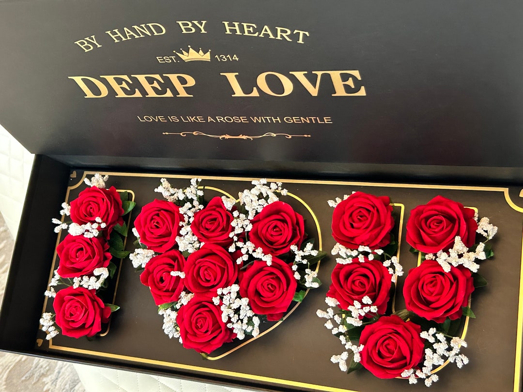 Valentines Gift, I Love You Faux Flower Box, Red Velvet Rose Flower Box