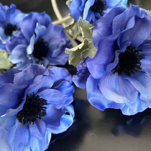 Blue Anemone Faux Flower Stem, Artificial Blue Anemone, Realistic Anemone Bouquet, Floral Decor, Blue Silk Flower, Natural Look Blue Anemone