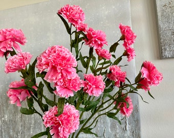 Pink Faux Carnation Stem 26”, Realistic Silk Gillyflower, Artificial Clove Pink, Dianthus Blooms Decor