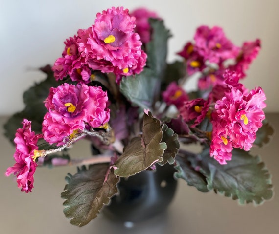 African Violet-ian Spruced Faux Flower Bush, Pink Artificial
