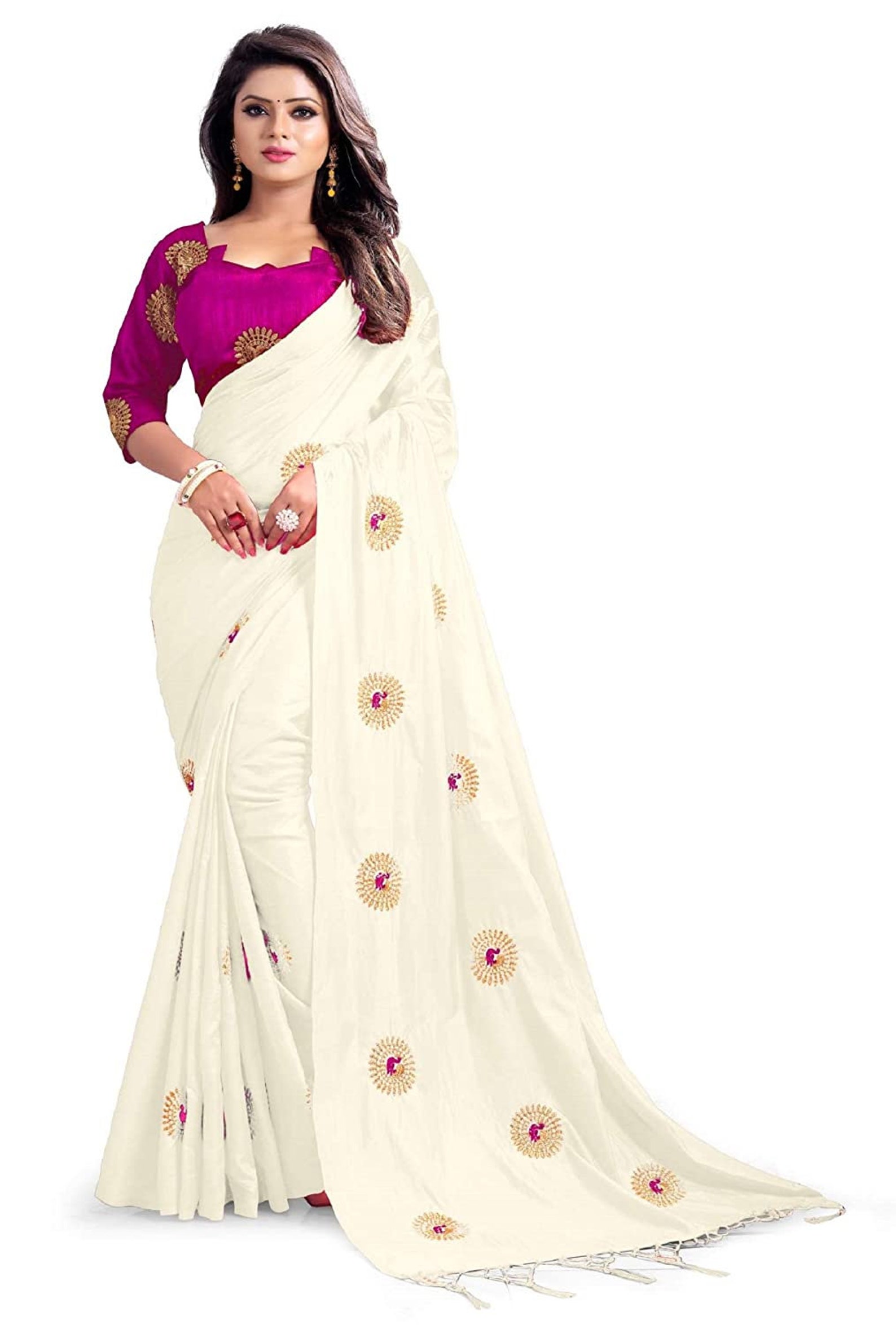 Off White Color Saree Stylish Saree Saree Indian Etsy
