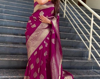 Women's Kanjivaram Soft Silk Banarasi Saree With Blouse Piece