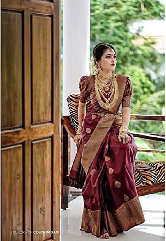 Dark maroon top wedding saree