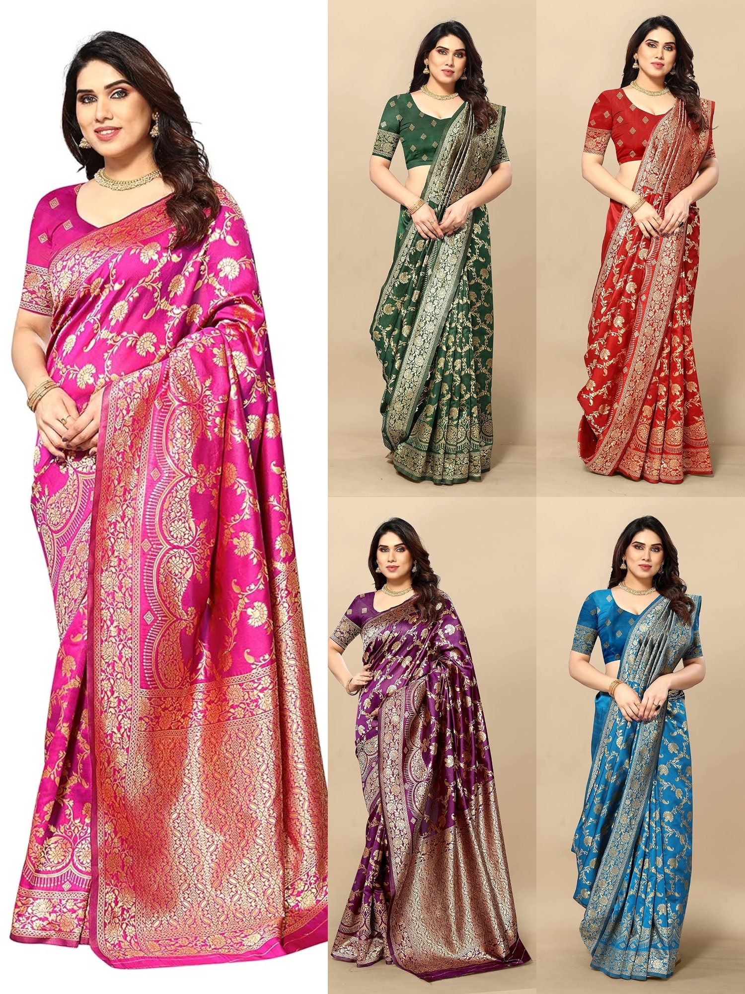 NENCY FASHION Women's Banarasi Silk Zari Woven Work Jacquard Saree With  Embellished Blouse Piece