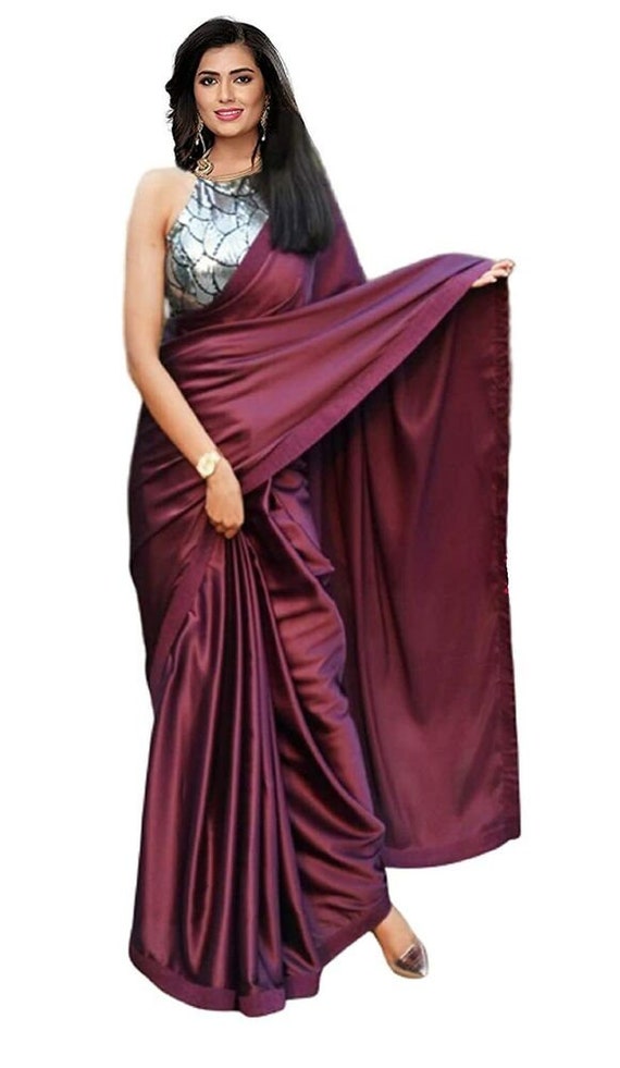 Satin silk saree with designer blouse sales