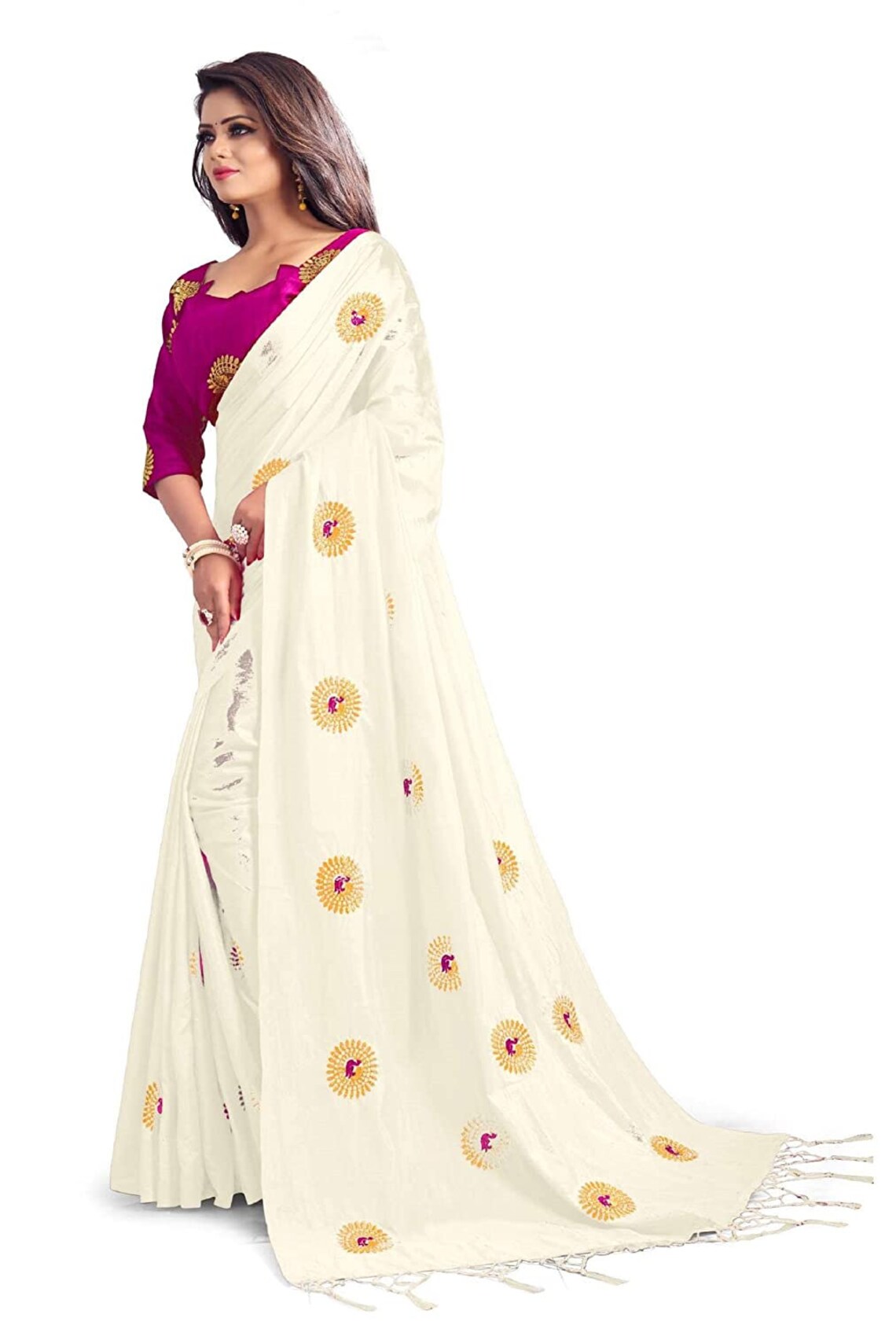 Off White Color Saree Stylish Saree Saree Indian Etsy