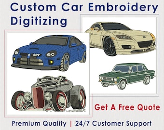 Custom Car Embroidery Digitizing, Truck Digitizing, Tractor Digitizing, Sports Bike Digitizing, Muscle Car Digitizing, Real Image digitizing