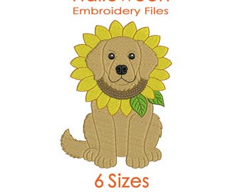 Sunflower Golden Retriever Embroidery Design for Halloween Machine Embroidery - 6 Sizes