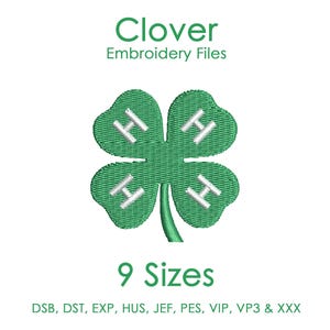 St Patrick's Clover, 4H Clover Embroidery Design, Clover Embroidery Design, St Patrick's 4H Clover Machine Embroidery File, Shamrock Clover