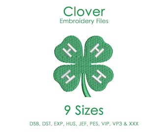 St Patrick's Clover, 4H Clover Embroidery Design, Clover Embroidery Design, St Patrick's 4H Clover Machine Embroidery File, Shamrock Clover