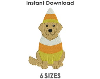 Candy Corn Golden Retriever Embroidery Design for Machine Embroidery - 6 Sizes