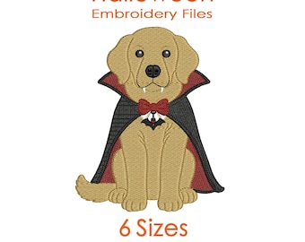 Vampire Golden Retriever Embroidery Design for Halloween Machine Embroidery - 6 Sizes