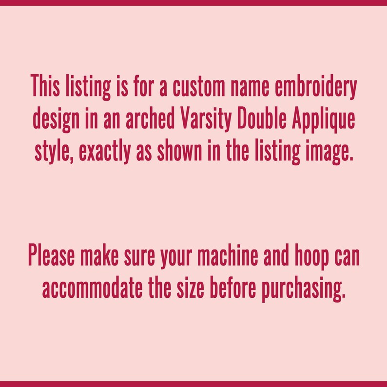 Custom Name Arched Varsity Double Applique Machine Embroidery File ...