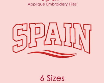 Spain Football Applique File for Machine Embroidery, Varsity Font Satin Applique Embroidery Soccer Design - 6 SIZES