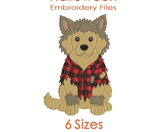 Werewolf Golden Retriever Embroidery Design for Halloween Machine Embroidery - 6 Sizes
