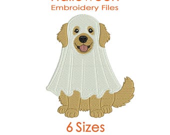 Ghost Golden Retriever Embroidery Design for Halloween Machine Embroidery - 6 Sizes