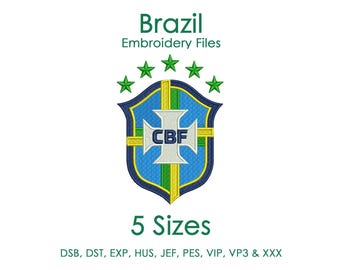 Borduurbestanden Brazilië voetbalteam logo, Brazilië voetbal logo, borduurontwerp Brazilië voetbal, embleem WK voetbal Brazilië - 5 MATEN