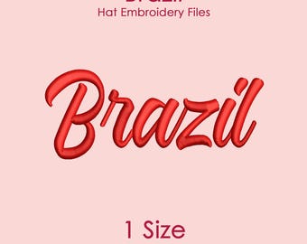 Braziliaans hoedborduurontwerp in schrijflettertype, plat hoedlogo-bestand voor machineborduurwerk, slechts 1 maat beschikbaar.