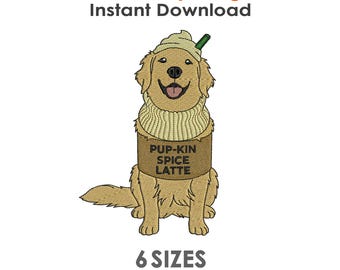 Pumpkin Pup Kin Spice Latte Embroidery Design for Machine Embroidery - 6 Sizes