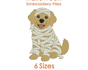 Mummy Golden Retriever Embroidery Design for Halloween Machine Embroidery - 6 Sizes