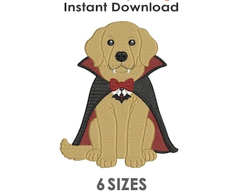 Vampire Golden Retriever Embroidery Design for Machine Embroidery - 6 Sizes