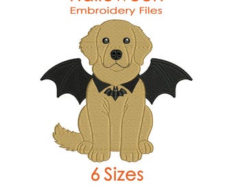 Bat Golden Retriever Embroidery Design for Halloween Machine Embroidery - 6 Sizes