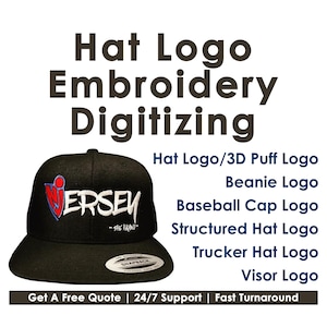 Embroidery Digitizing Services, Cap Logo Embroidery Digitizing, Hat Logo Digitizing, Custom Hat Logo, Hat Logo Digitizing, Best Digitizing