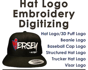 Hat Logo Digitizing Service, Baseball Cap Digitizing, Bucket Hat Digitizing, Beanies Digitizing, Trucker Hat Digitizing, Digitize Hat Logo