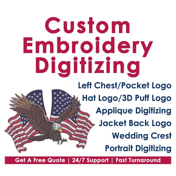 Custom Embroidery Digitizing, Logo Digitizing, Embroidery Digitizing Service, Image Digitizing Embroidery, Custom Digitize, Best Digitizing