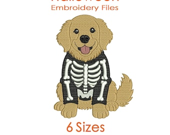 Skeleton Costume Golden Retriever Embroidery Design for Halloween Machine Embroidery - 6 Sizes