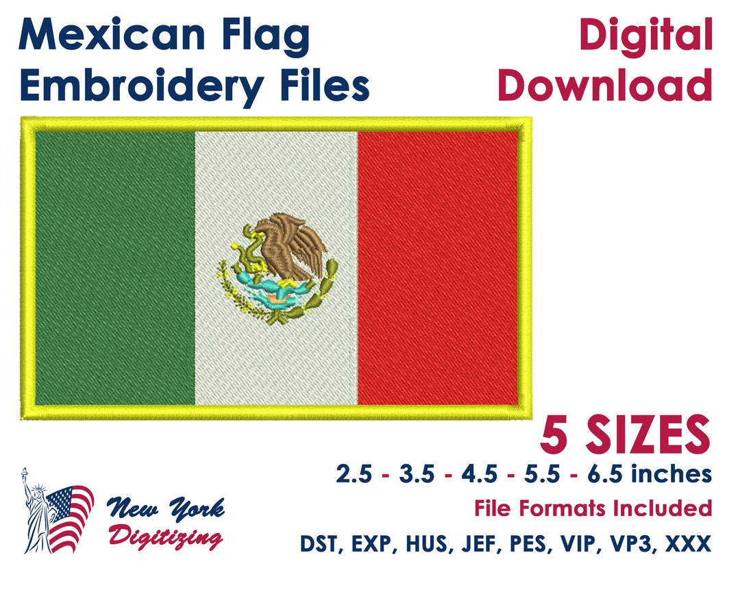 Mexican Flag Embroidery Designs, Mexican Flag Embroidery Files, Mexican