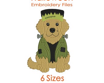 Frankenstein Golden Retriever Embroidery Design for Halloween Machine Embroidery - 6 Sizes