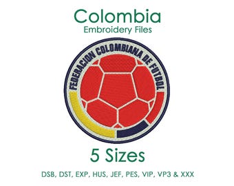 Colombia Football Team Logo Embroidery Files, Colombia Football, Colombia Soccer Embroidery Design, Colombia World Cup Team Emblem - 5 SIZES