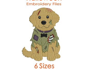Zombie Golden Retriever Embroidery Design for Halloween Machine Embroidery - 6 Sizes