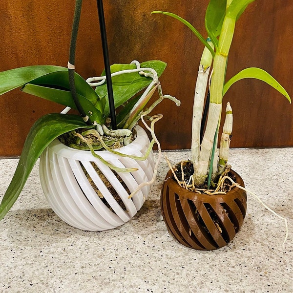 Maceta para orquídeas en espiral con orificios de drenaje: elegante maceta impresa en 3D para un crecimiento saludable de las orquídeas