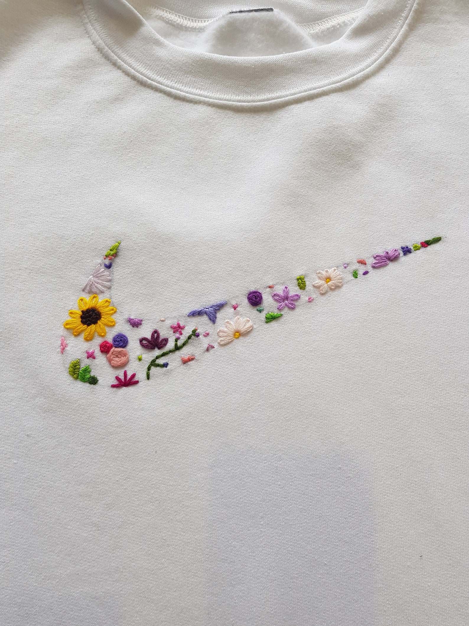 Hand Embroidered Floral Nike Tick Sweatshirt | Etsy