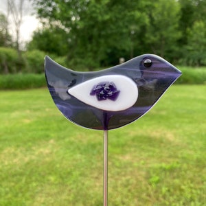 Bird Flowerpot Pick-Purple-Fused Glass