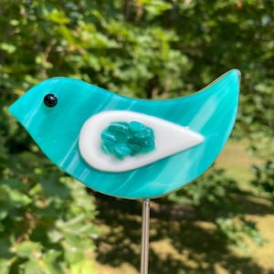 Maceta con forma de pájaro - Verde mar profundo - Vidrio fusionado