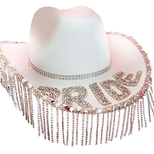 Bride Rhinestone Fringe Cowboy Hat Nashville Bachelorette Etsy