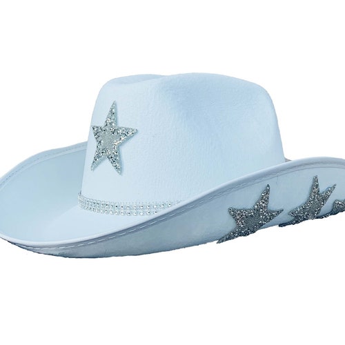White Glitter Cowboy Hat With Rhinestone Band Etsy